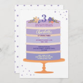 誕生日パーティーケーキパープル招待状任意の年齢1 2 3 4 招待状 (正面/裏面)