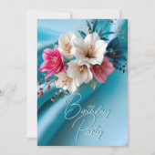 誕生日パーティーシルクピンクとブルーホワイトフローラ 招待状 (正面)
