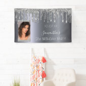 誕生日パーティーシルバーカスタムグリッター写真の名前 横断幕 (インサイチュ)
