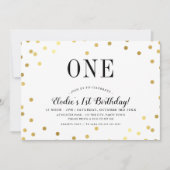 誕生日パーティースタイリッシュ金ゴールド紙吹雪ピンクの女の子 招待状 (正面)