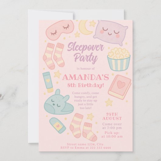 誕生日パーティースタイルのピンクのスランバーおもしろい 招待状 (正面)