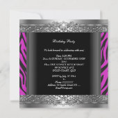 誕生日パーティーゼブラダイヤモンドブラックホットピンク 招待状 (裏面)