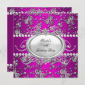 誕生日パーティーダマスクピンクパープルホワイトパール 招待状 (正面/裏面)