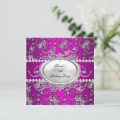 誕生日パーティーダマスクピンクパープルホワイトパール 招待状 (スタンド正面)