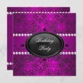 誕生日パーティーダマスクピンクパープルホワイトブラック 招待状 (正面/裏面)