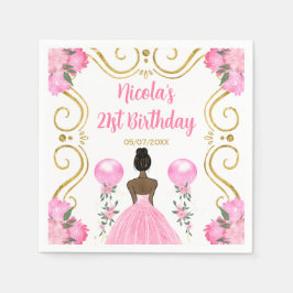 誕生日パーティーダークスキンプリンセスインピンク スタンダードカクテルナプキン