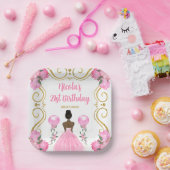 誕生日パーティーダークスキンプリンセスインピンク ペーパープレート (パーティー)