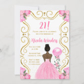 誕生日パーティーダークスキンプリンセスインピンク 招待状 (正面)