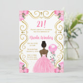 誕生日パーティーダークスキンプリンセスインピンク 招待状 (スタンド正面)