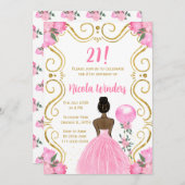 誕生日パーティーダークスキンプリンセスインピンク 招待状 (正面/裏面)