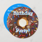 誕生日パーティーチョコレートとスプリンクルズドーナツ 招待状 (正面/裏面)