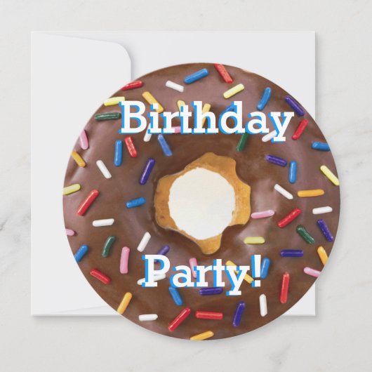 誕生日パーティーチョコレートとスプリンクルズドーナツ 招待状 (正面)