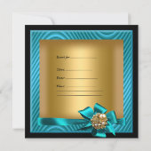誕生日パーティーティール(緑がかった色)金ゴールドブラックリップル 招待状 (裏面)
