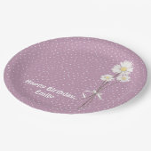 誕生日パーティーデイジーの花束とドット ペーパープレート (アングル)