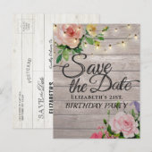 誕生日パーティーデイトフラワーウッドライトを保存 インビテーションポストカード (正面/裏面)