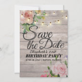 誕生日パーティーデイトフラワーウッドライトを保存 マグネット招待状 (正面)