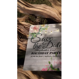 誕生日パーティーデイトフラワーウッドライトを保存 マグネット招待状