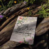 誕生日パーティーデイトフラワーウッドライトを保存 マグネット招待状