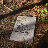 誕生日パーティーデイトフラワーウッドライトを保存 マグネット招待状