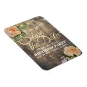 誕生日パーティーデイトフラワーウッドライトを保存 マグネット (右側)