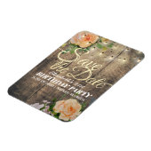 誕生日パーティーデイトフラワーウッドライトを保存 マグネット (左側)