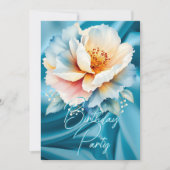 誕生日パーティーデリケートかわいらしブルーピンクフローラ 招待状 (正面)