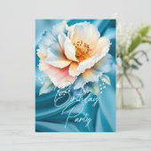 誕生日パーティーデリケートかわいらしブルーピンクフローラ 招待状 (スタンド正面)