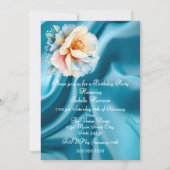 誕生日パーティーデリケートかわいらしブルーピンクフローラ 招待状 (裏面)