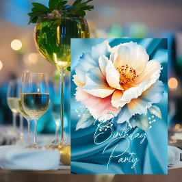 誕生日パーティーデリケートかわいらしブルーピンクフローラ 招待状