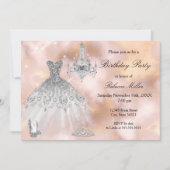 誕生日パーティードレスベージュピンクマーブルホワイト 招待状 (正面)
