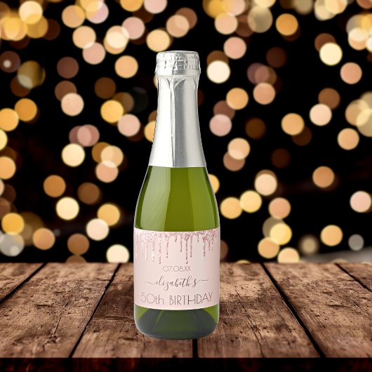 誕生日パーティーナイトバラ金ゴールドグリッターピンクの女性 スパークリングワインラベル