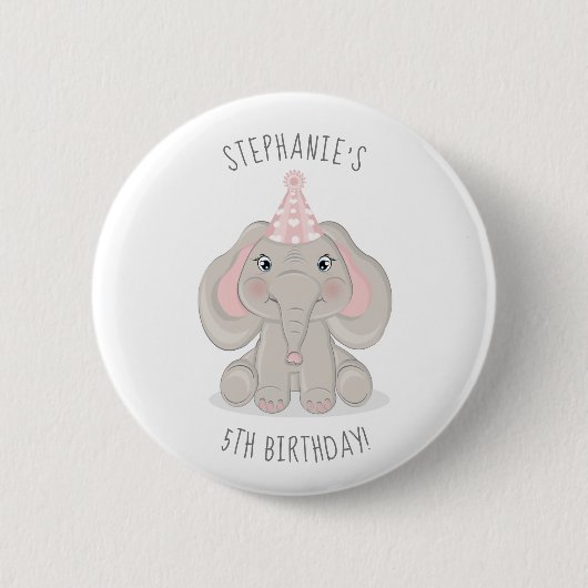 誕生日パーティーハットのゾウ 缶バッジ (正面)