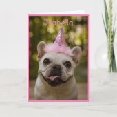 誕生日パーティーハットパグドッグパーソナライズ名 カード (正面)