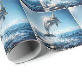 誕生日パーティーハット付きイルカ ラッピングペーパー (ロールコーナー)