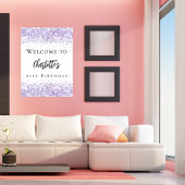 誕生日パーティーバイオレットラベンダーホワイトグリッター名 ポスター