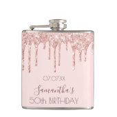 誕生日パーティーバラ金ゴールドグリッタードリップピンク名 フラスク (正面)