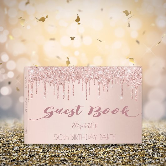 誕生日パーティーバラ金ゴールドグリッタードリップピンク50 ゲストブック