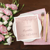 誕生日パーティーバラ金ゴールドグリッタードリップピンク スタンダードカクテルナプキン