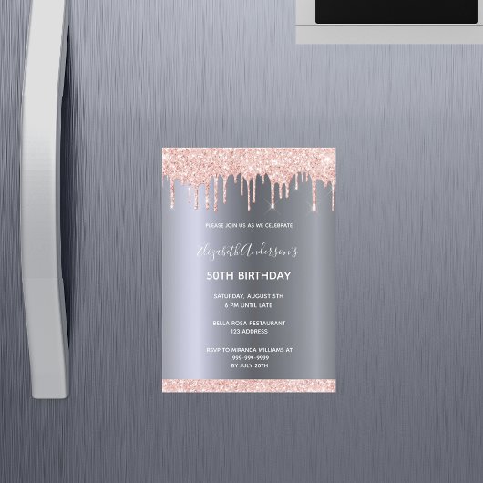 誕生日パーティーバラ金ゴールドグリッタードリップ招待状 マグネット招待状