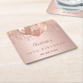 誕生日パーティーバラ金ゴールドグリッターバルーンのモノグラム スクエアペーパーコースター (アングル)