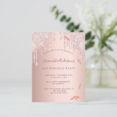 誕生日パーティーバラ金ゴールドグリッターピンクの招待 ポストカード (スタンド正面)