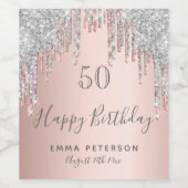 誕生日パーティーバラ金ゴールドグリッターピンクシルバー ワインラベル (シングルラベル)