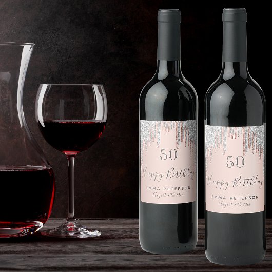 誕生日パーティーバラ金ゴールドグリッターピンクシルバー ワインラベル