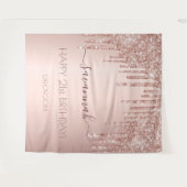 誕生日パーティーバラ金ゴールドグリッターピンクスパークルグラム タペストリー (正面(横))