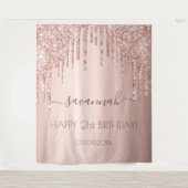 誕生日パーティーバラ金ゴールドグリッターピンクスパークルグラム タペストリー (正面)