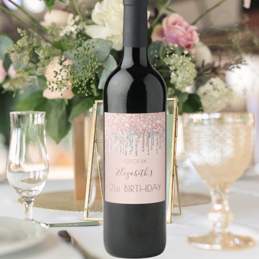 誕生日パーティーバラ金ゴールドグリッターピンクスパークル名 ワインラベル