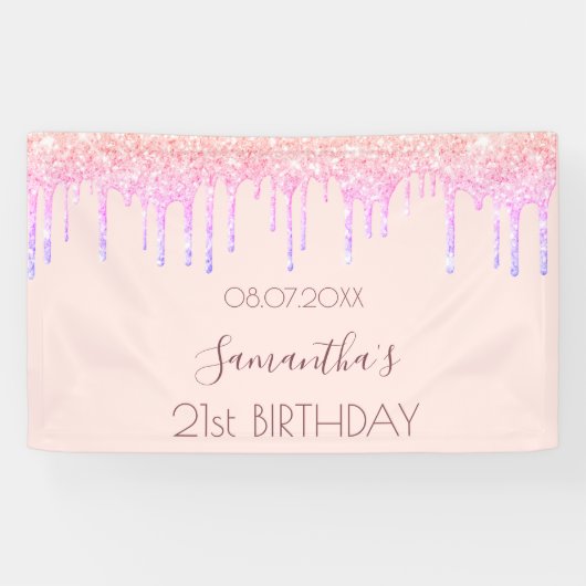 誕生日パーティーバラ金ゴールドグリッターレインボーピンク 横断幕 (横)