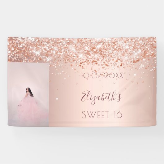 誕生日パーティーバラ金ゴールドグリッター写真へようこそ 横断幕 (横)