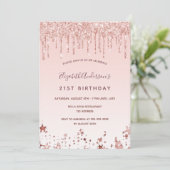誕生日パーティーバラ金ゴールドグリッター赤面ピンクの星 招待状 (スタンド正面)