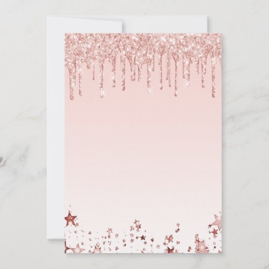 誕生日パーティーバラ金ゴールドグリッター赤面ピンクの星 招待状 (裏面)